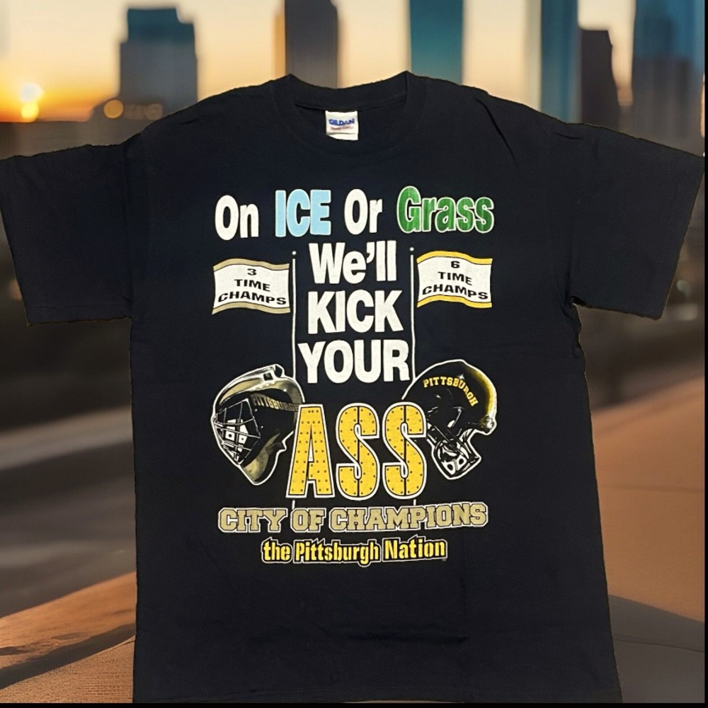 Pittsburgh Steelers and Pittsburgh Penguins championship short sleeve t-shirt!